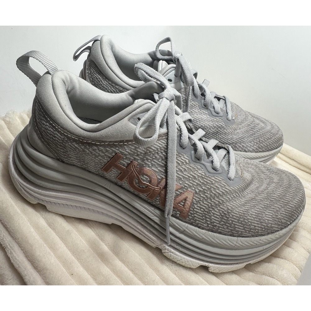 Hoka One GAVIOTA 5 Running Sneakers Womens Size US 5B Gray Rose Gold Shoes